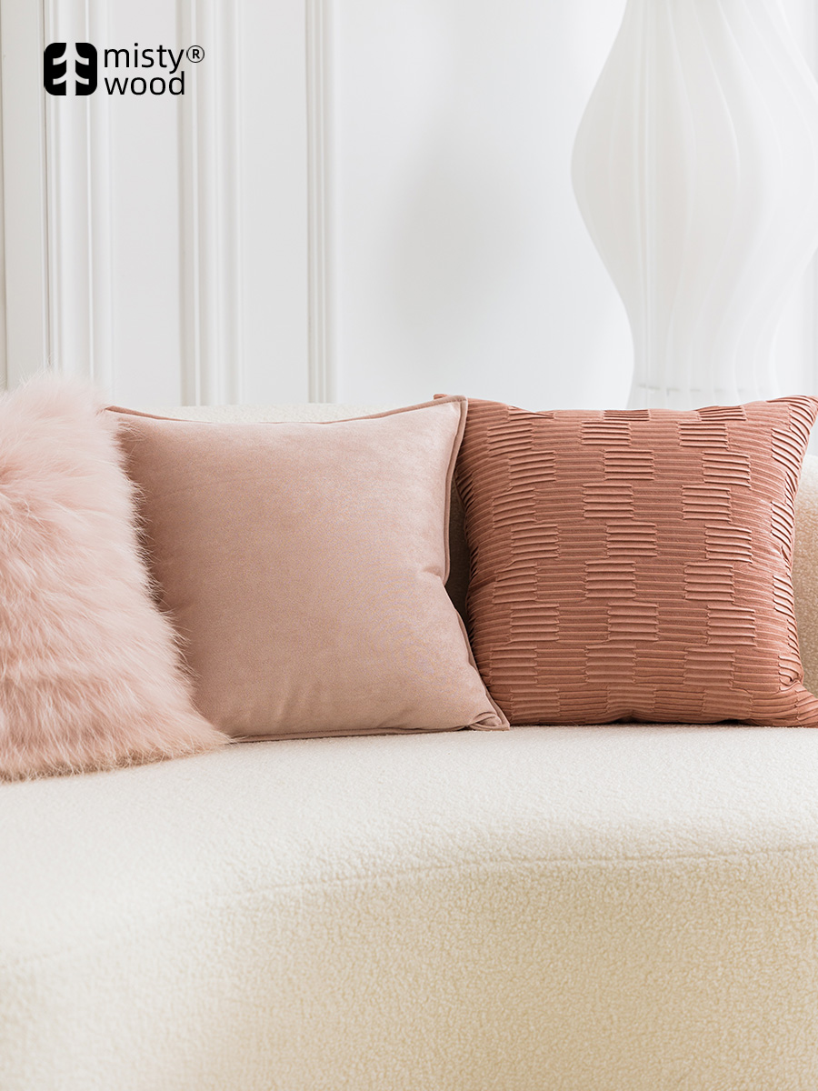 莫蘭迪粉色抱枕 灘羊毛純色 沙發床頭客廳靠枕 輕奢辦公室樣板間靠墊
