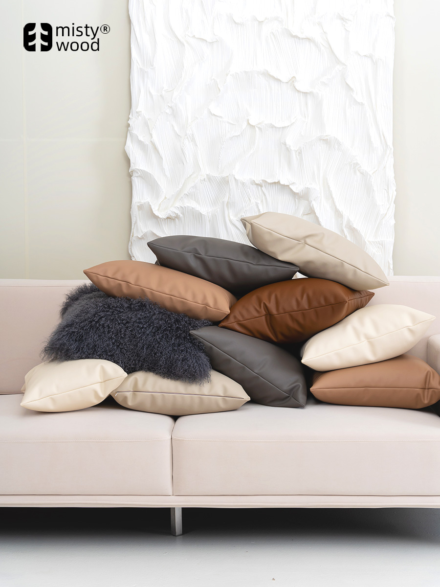 簡約現代風格長方形仿牛皮輕奢抱枕套科技布沙發靠枕
