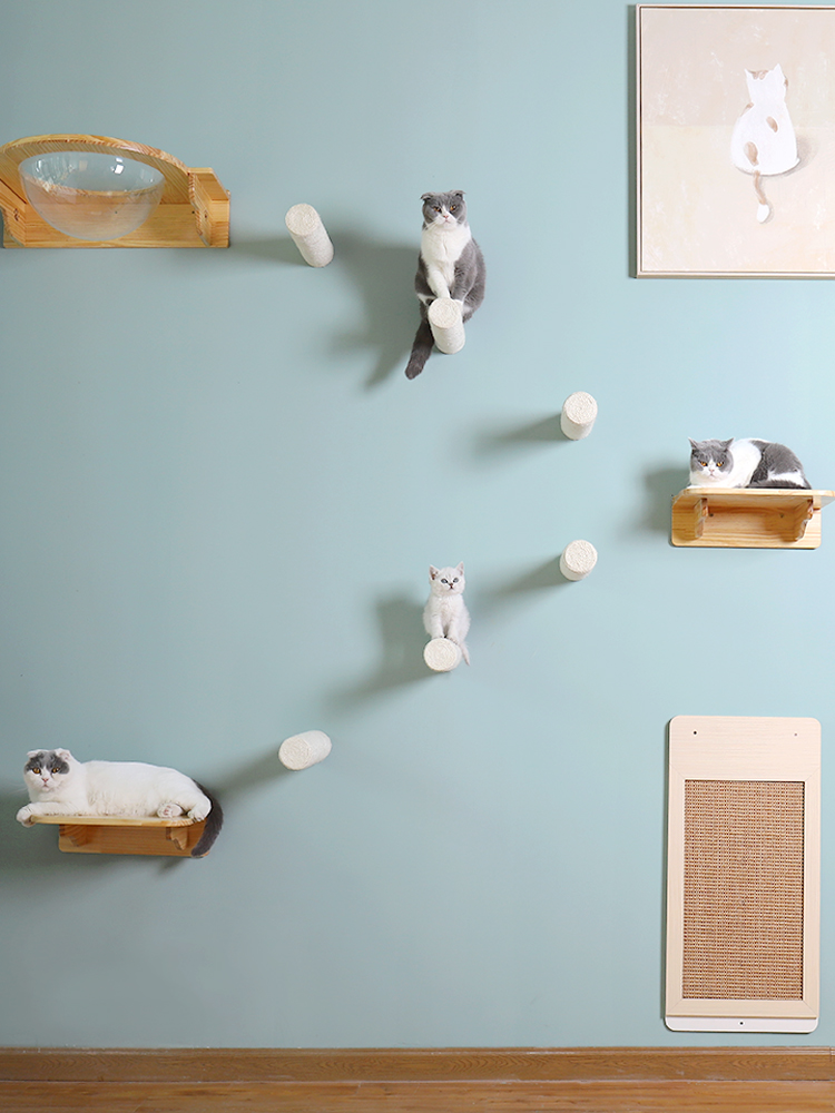 貓跳台牆壁式實木貓架diy抓板劍麻抓柱壁掛貓窩人貓共用跳臺玩具 (0.4折)
