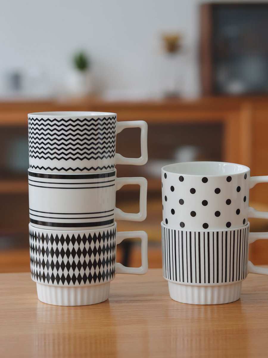 質感北歐風咖啡杯設計師款黑白陶瓷水杯 掛耳馬克杯送禮自用