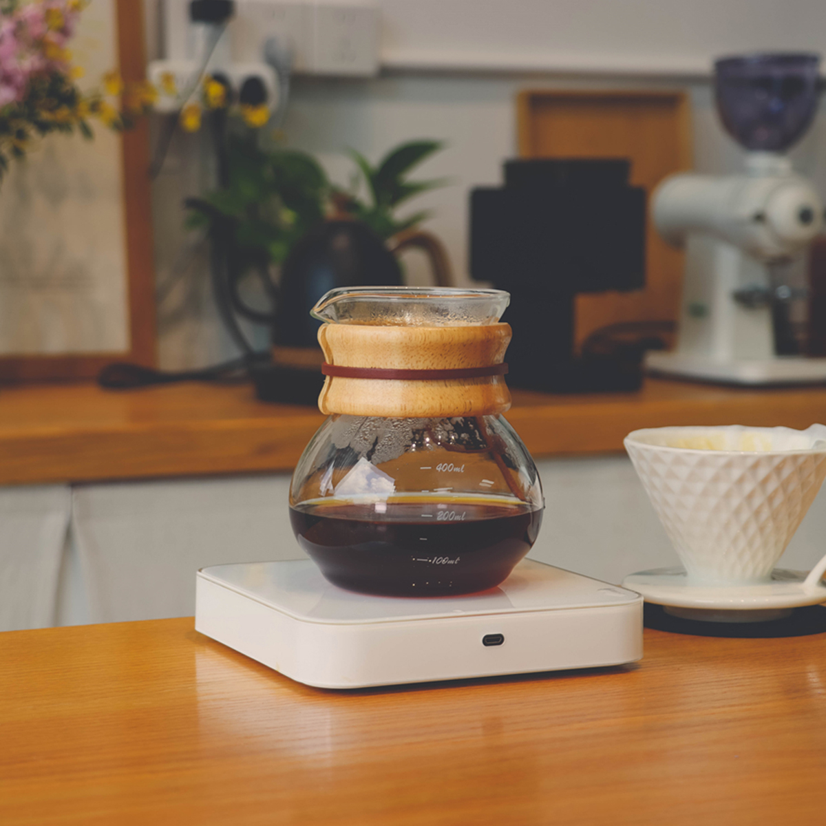美式復古手衝咖啡壺 分享500ml竹木片防燙手衝玻璃壺