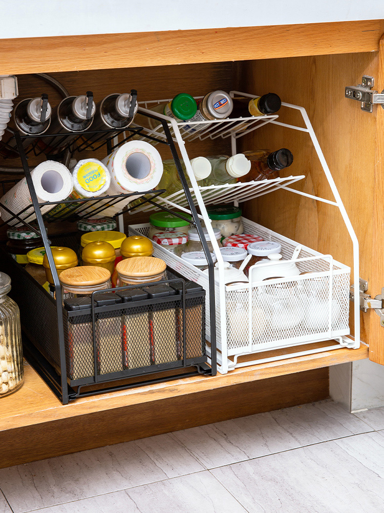 廚房置物架推拉抽屜式三層收納架伸縮分層衛生間用品收納神器