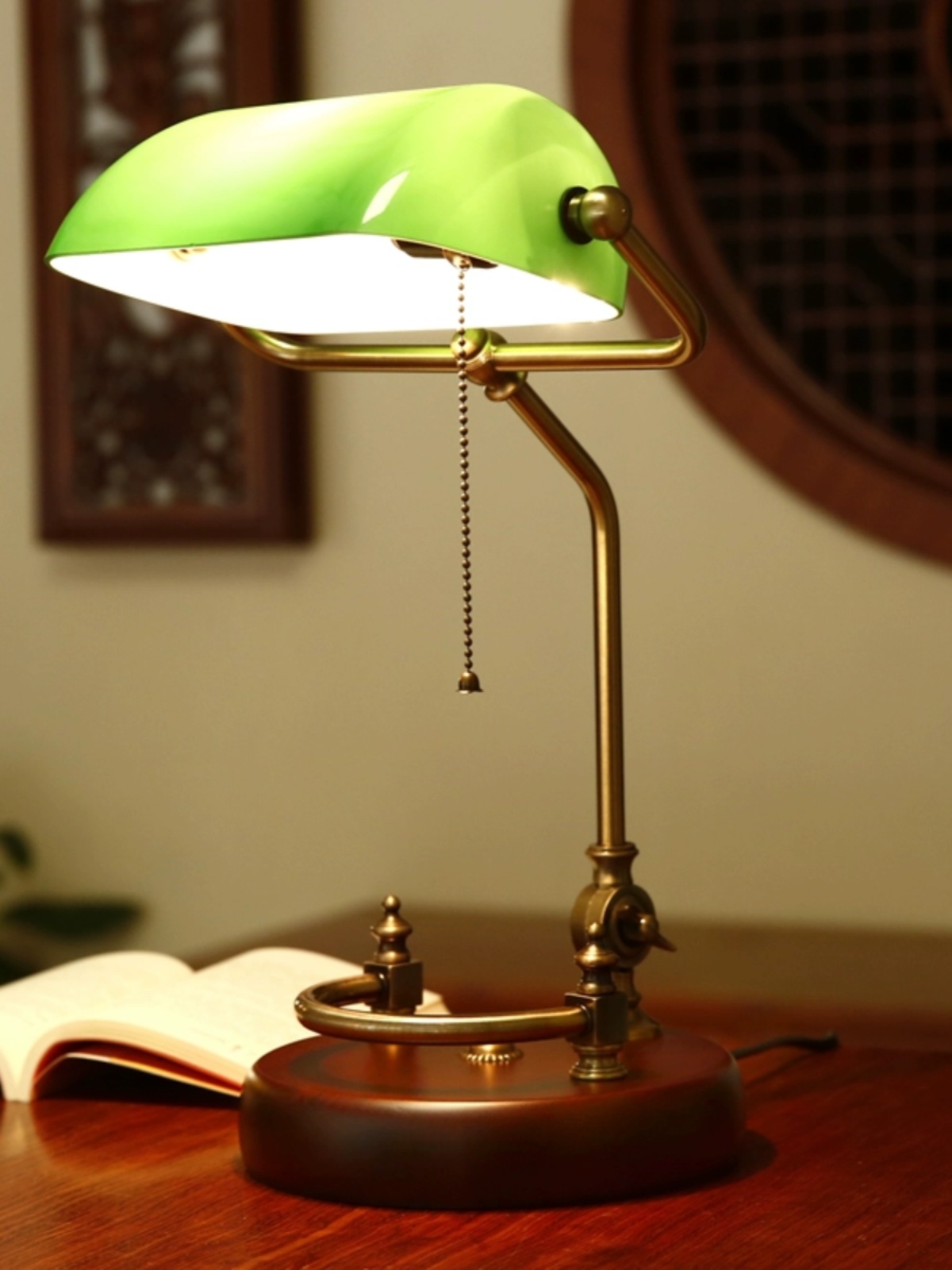 宇磊美式複古實木台燈書房桌工作閲讀民國老上海銀行綠色臥室牀頭