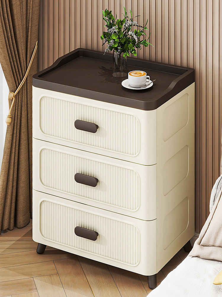簡約現代床頭櫃奶白色奶咖色多功能收納櫃臥室置物架家用儲物輕奢高級感
