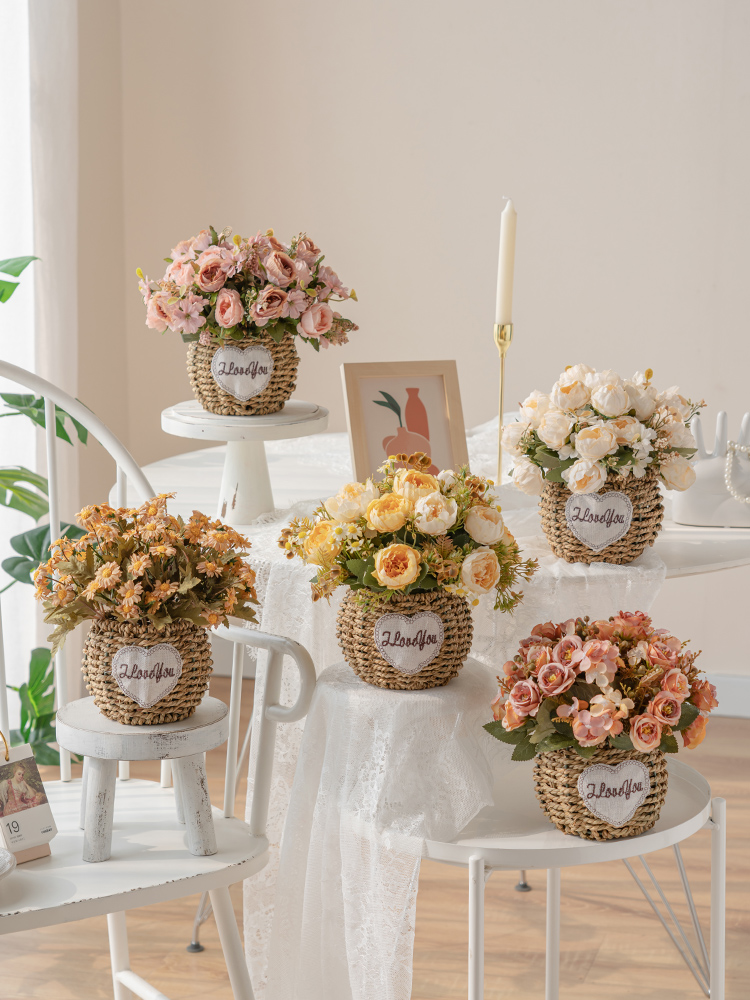 典雅精緻法式巴黎玫瑰 客廳擺設餐桌花藝裝飾花塑料花