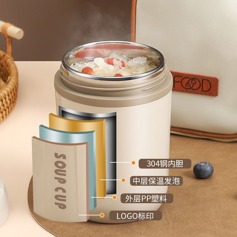 時尚304不鏽鋼保溫午餐杯帶吸管上班族便當盒湯盒碗 (3.9折)