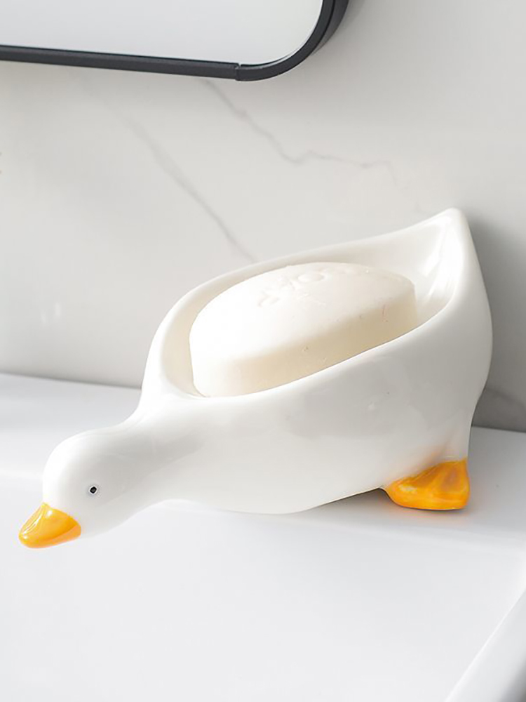 卡通創意陶瓷肥皂盒 鴨子造型可愛衛生間瀝水皂碟架 (3.4折)