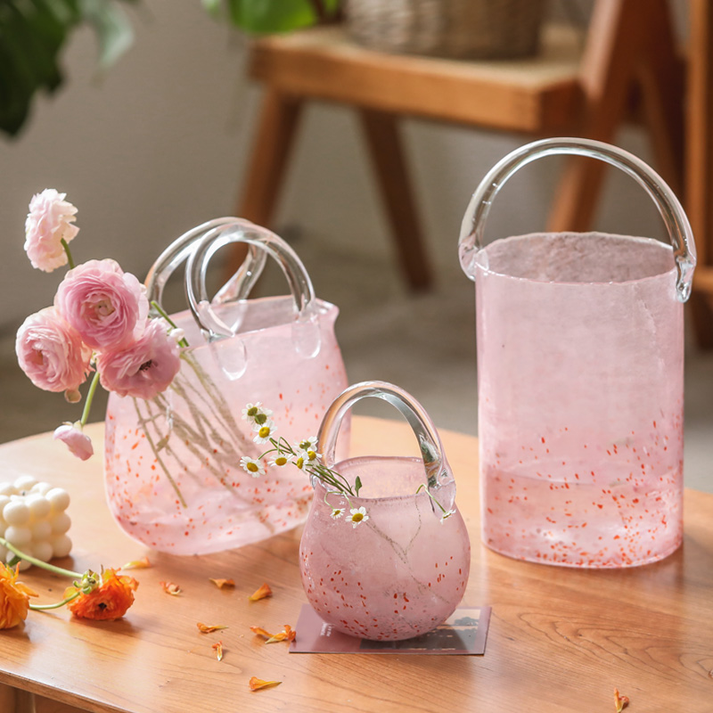 波點提桶花瓶 復古風玻璃透明花瓶 客廳創意水培裝飾