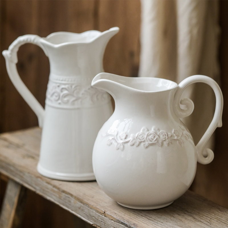 復古懷舊風單耳花瓶陶瓷材質可擺飾玄關臥室餐廳陶瓷奶壺造型增添法式家居風情