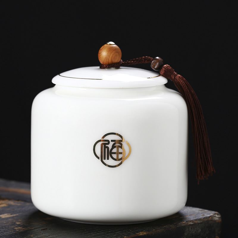 陶瓷密封罐 家用中式羊脂玉描金茶葉罐 儲物罐 糖罐