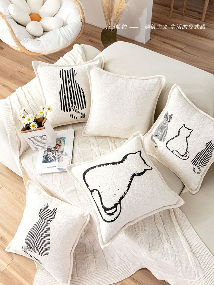 簡約現代貓咪家族抱枕北歐ins風客廳沙發靠枕套床頭靠墊