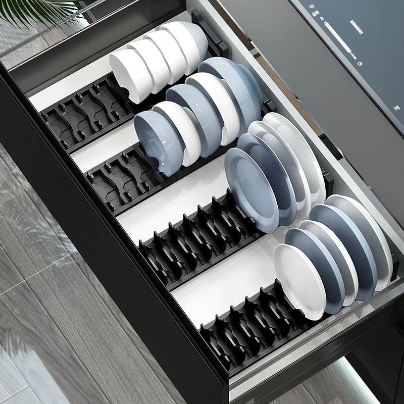 廚房碗盤分隔拉籃 調節間距收納盒 北歐風可抽屜架
