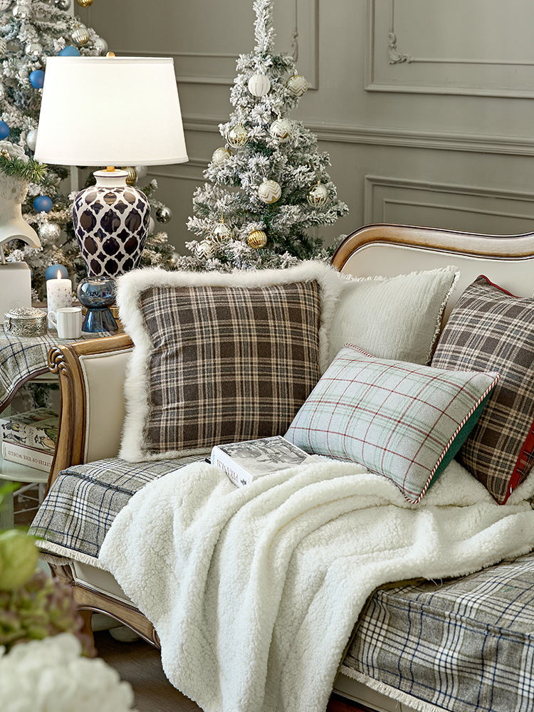 蠟筆派毛絨抱枕裝飾過年婚慶靠墊聖誕喜慶美式風格客廳抱枕