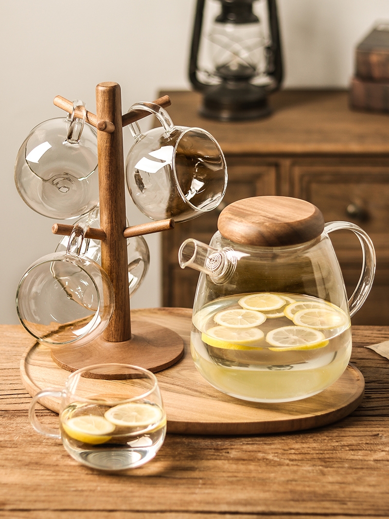 日式冷水壺玻璃耐熱水壺大容量涼水壺果茶壺杯子套裝風格清新