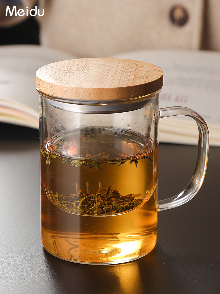 時尚中式茶水分離杯竹蓋400ml辦公室泡茶神器