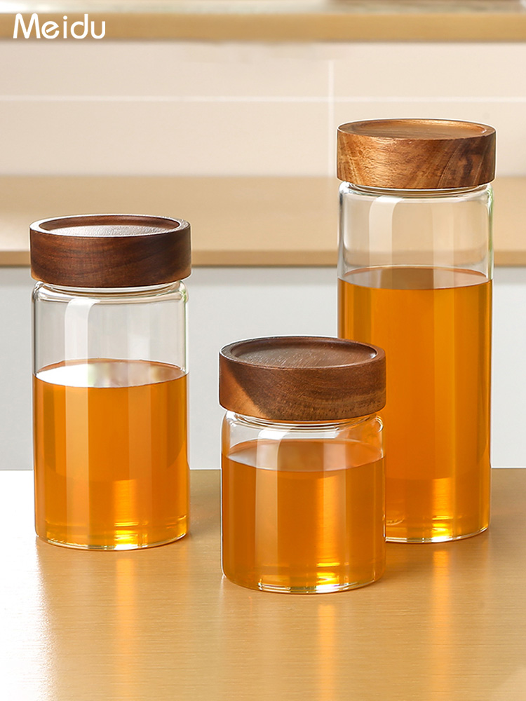 現代簡約玻璃密封罐 蜂蜜檸檬果醬瓶 柚子茶儲存罐 蜂蜜專用瓶