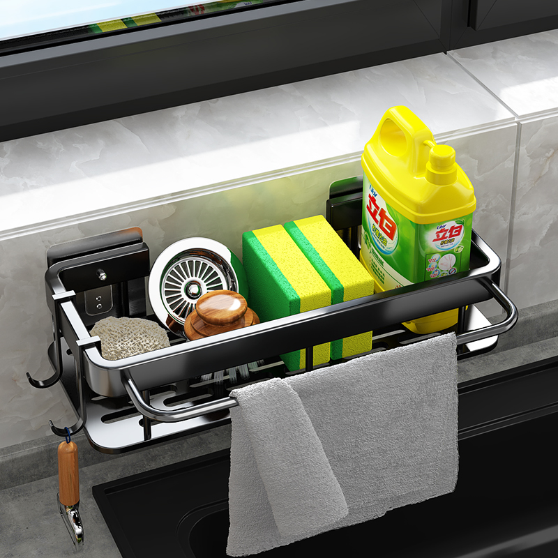 創意免打孔調味料置物架廚房水槽瀝水架雙層海綿瀝水籃