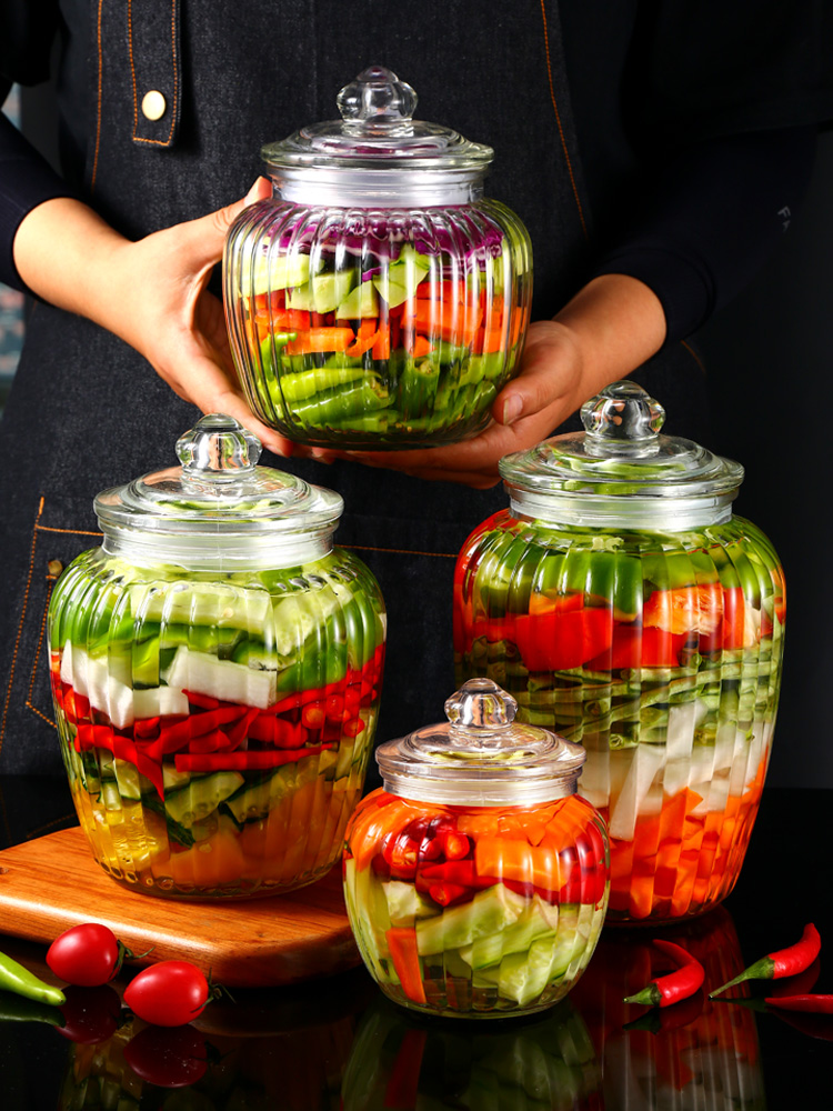 田園風北歐風格玻璃密封罐 泡菜醃製儲物罐 食品級罐子