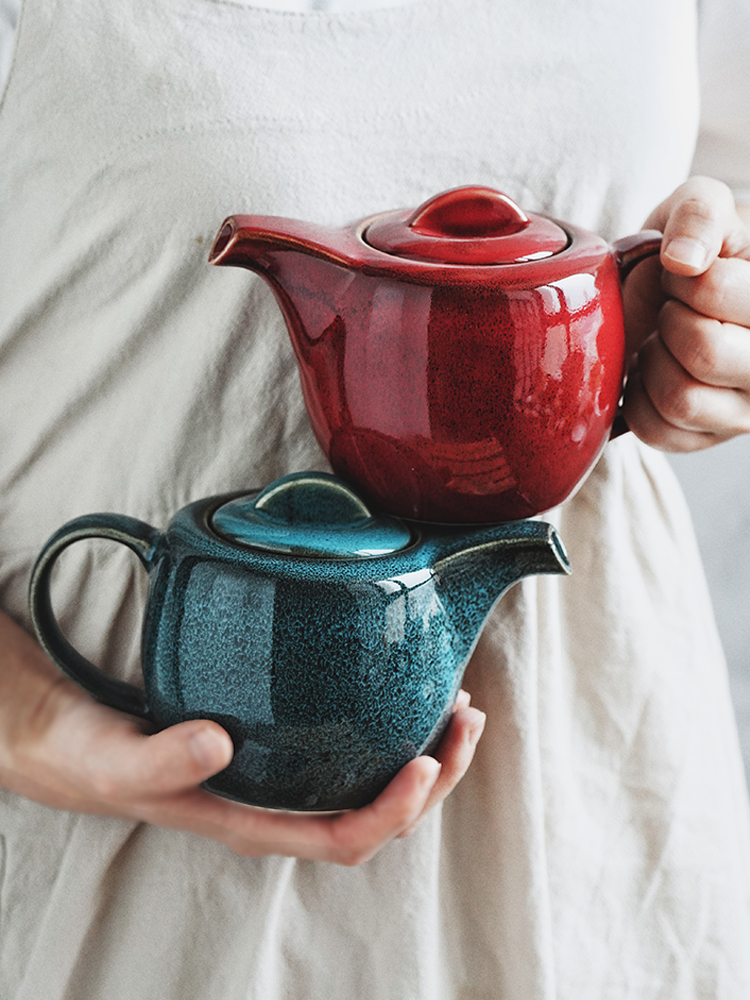 歐式手工陶瓷咖啡壺適合餐廳辦公室使用耐高溫的茶壺茶具鱗彩紅鱗彩灰鱗彩綠曼谷棕貓眼藍五色可選