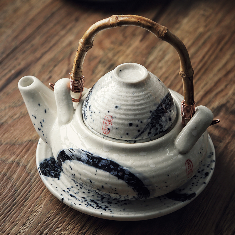 日式陶瓷海鮮湯壺配茶杯 日韓料理餐廳茶壺單人壺