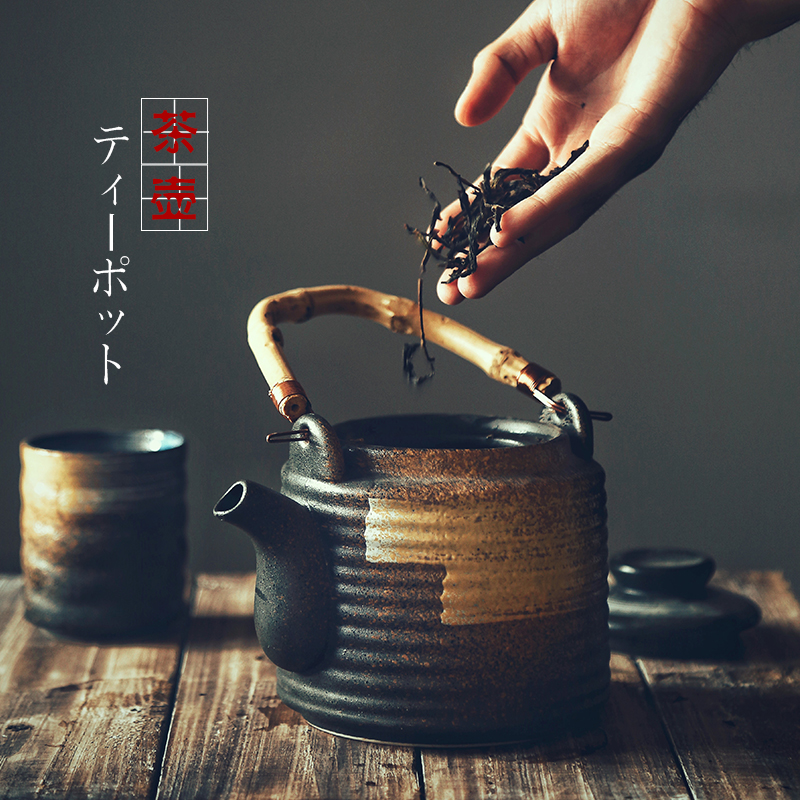 日式復古手繪陶瓷茶壺居家飯店餐廳皆適用大容量1l以上時尚復古風