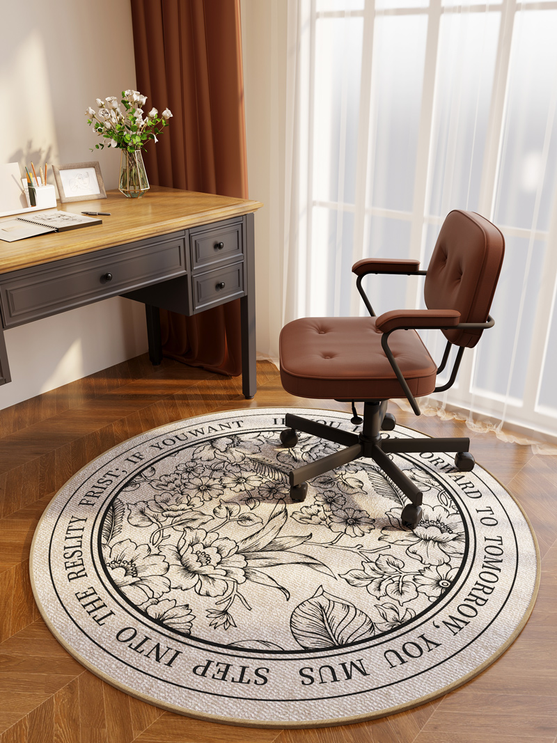 歐美風格幾何圖案混紡地毯圓形美式梳妝檯化妝椅地墊客廳臥室書房適用