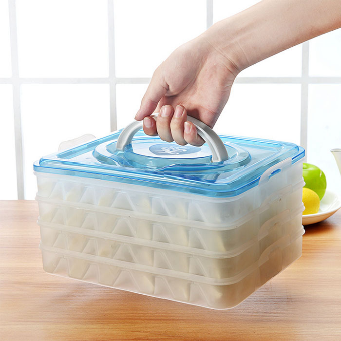 多層分隔設計 手提長方形塑料速凍餛飩盒便攜