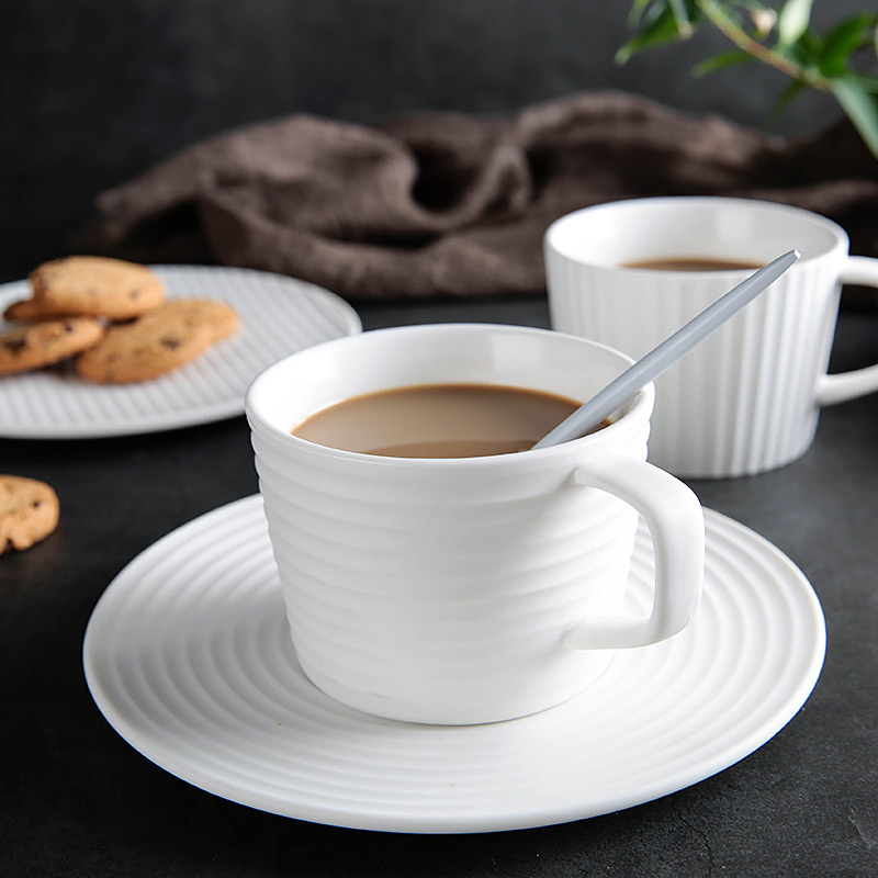 日式條紋磨砂陶瓷咖啡杯碟組 北歐風格小清新辦公室水杯