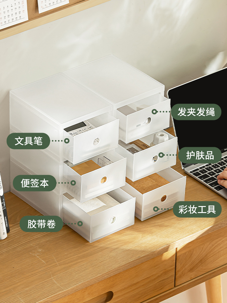 日式風格多層桌面收納盒 塑料材質適合臥室收納化妝品