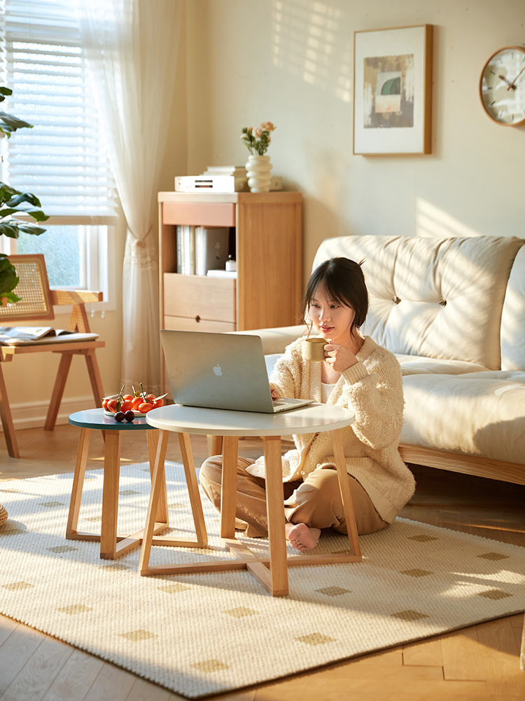 日式風格北歐小戶型組合茶几 圓形實木腳客廳茶桌