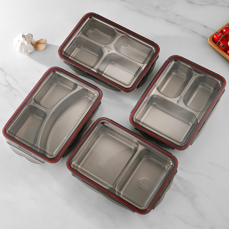 304不鏽鋼卡通餐盤食品級飯盒 幼兒園學校學生分格餐盤 帶蓋保鮮盒 (4.6折)