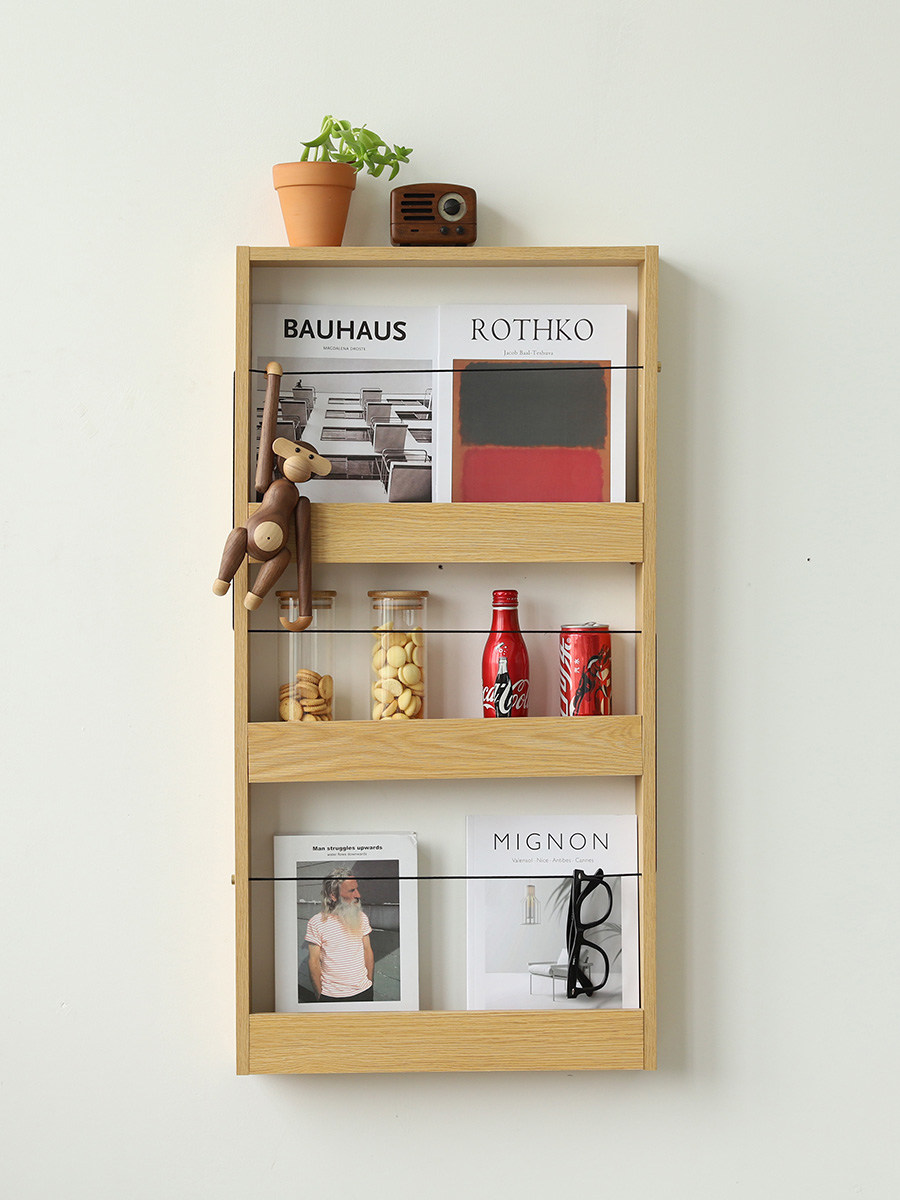 小木良品北歐風格木質壁掛書架牆上書報架多功能創意cd架雜誌架