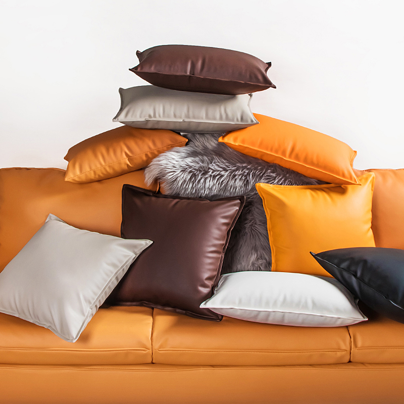 歐美簡約風格客廳皮沙發抱枕仿真皮靠墊PU皮靠背 (3.8折)