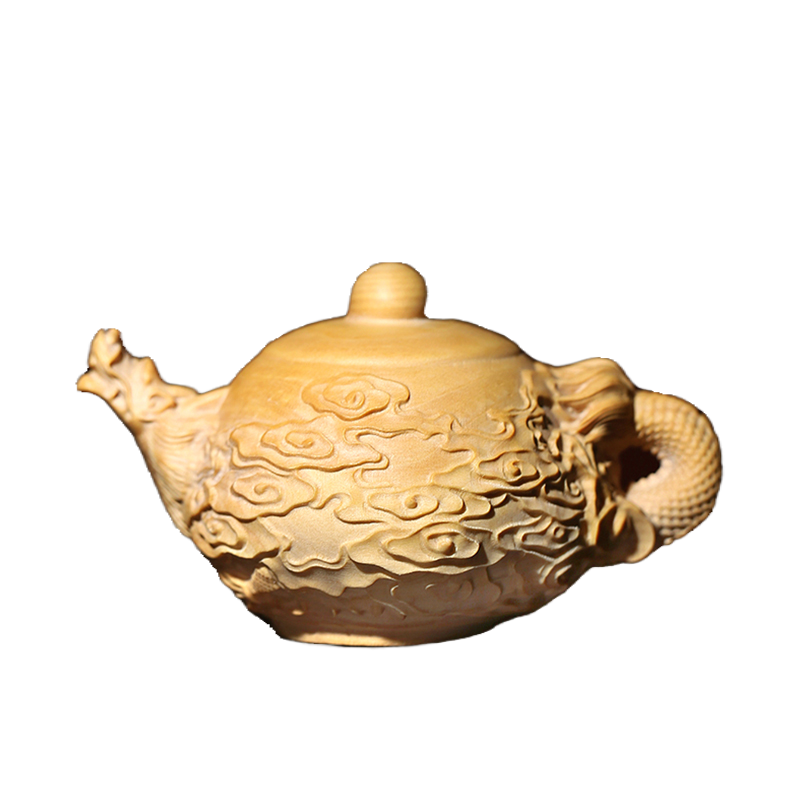 新中式創意黃楊木雕刻祥雲龍壺擺件擺放客廳日常送禮祝福