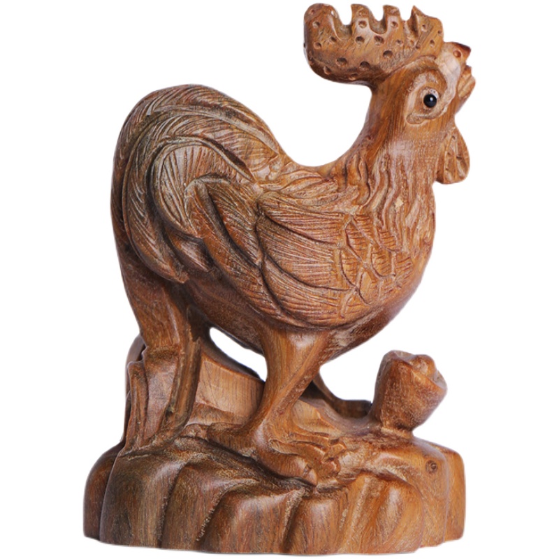 綠檀木手工雕刻生肖雞擺件 轉運中式日常送禮擺飾