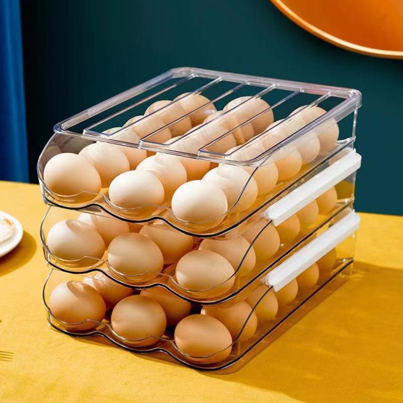 滾蛋盒收納整理神器 冰箱抽屜式透明咖色三層兩層一層