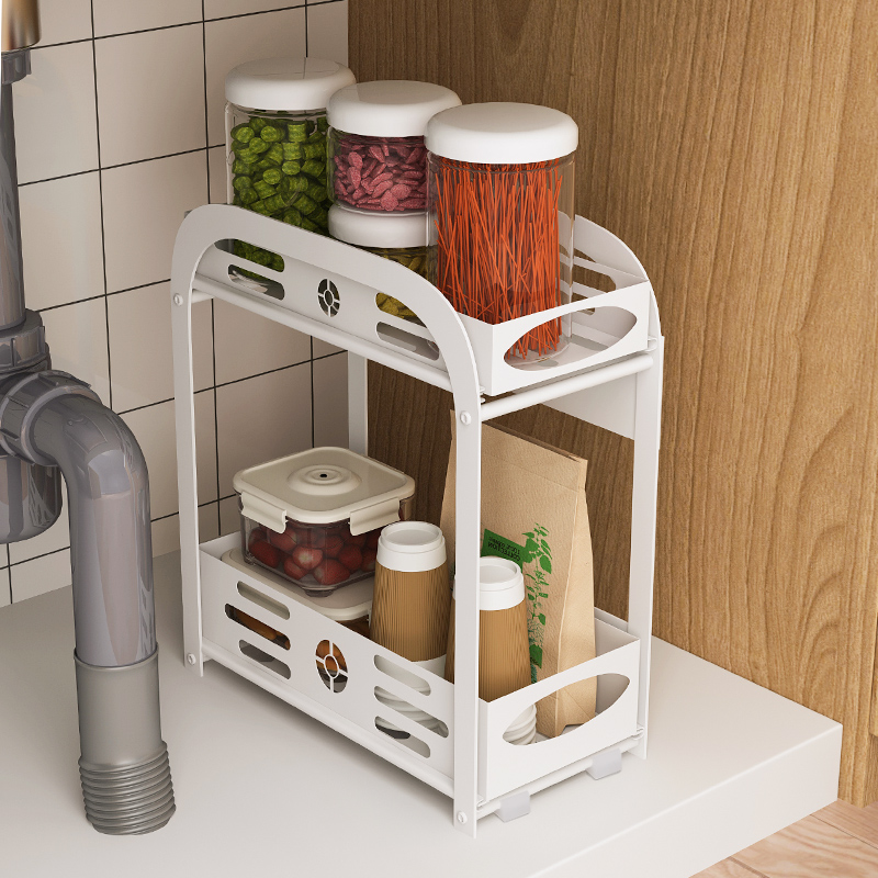 廚房抽屜式儲物架收納架水槽下置物架雙層三層可移動 (8.3折)