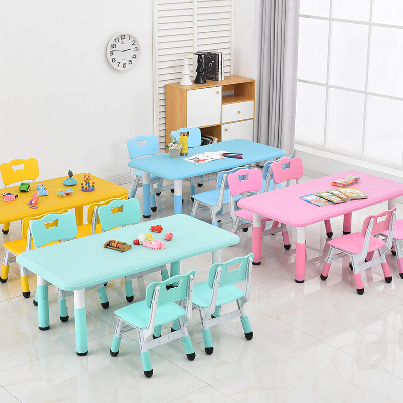 兒童成長玩學桌椅套裝 塑料小椅子 家用幼兒園桌子長方形