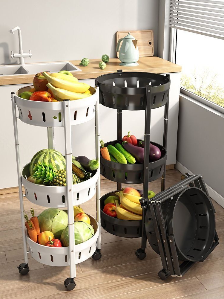 免安裝可摺疊廚房置物架轉角水果蔬菜收納架客廳零食推車