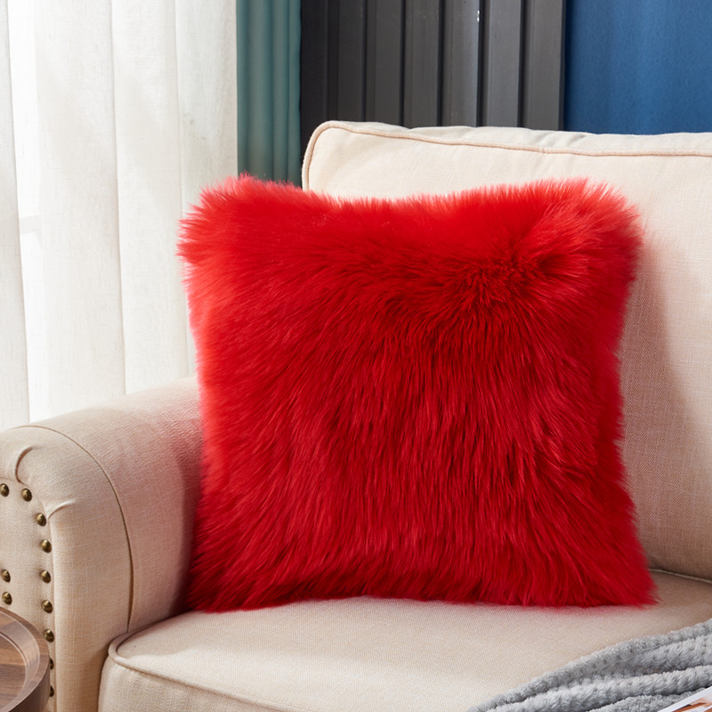 大紅色方形婚慶禮物抱枕歐式風格化纖材質午睡靠墊適用於辦公區