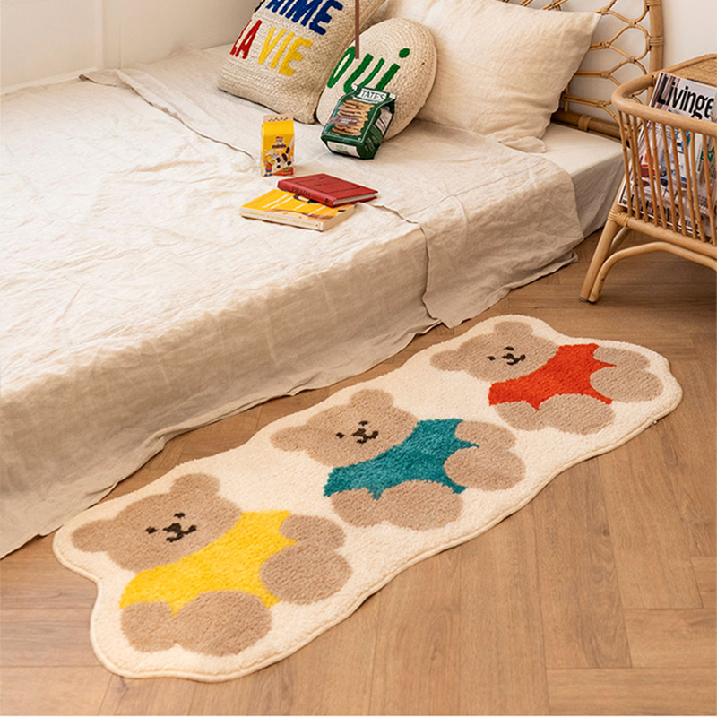 卡通小熊可愛地毯兒童臥室床邊毯簡約家用少女房間床前地墊ins風