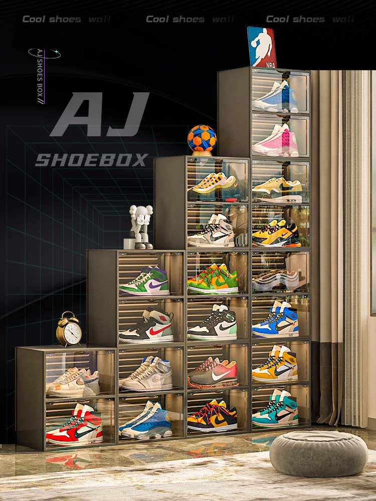 20個裝aj鞋盒鞋子收納透明防氧化仿壓克力網紅球鞋架鞋牆摺疊鞋櫃