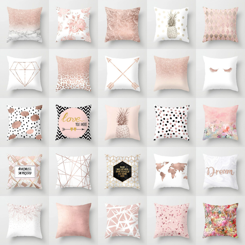 歐式風格粉色大理石幾何沙發靠墊 抱枕填充物PP棉 (6.7折)