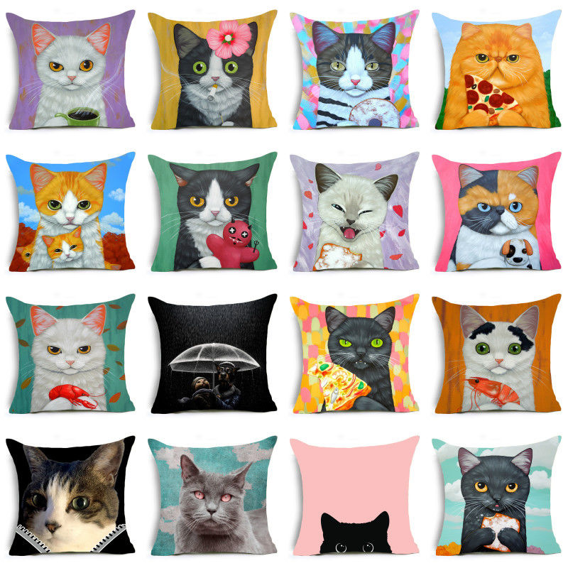 貓咪現代簡約創意動物裝飾畫枕套靠墊午睡靠枕可愛兒童卡通抱枕