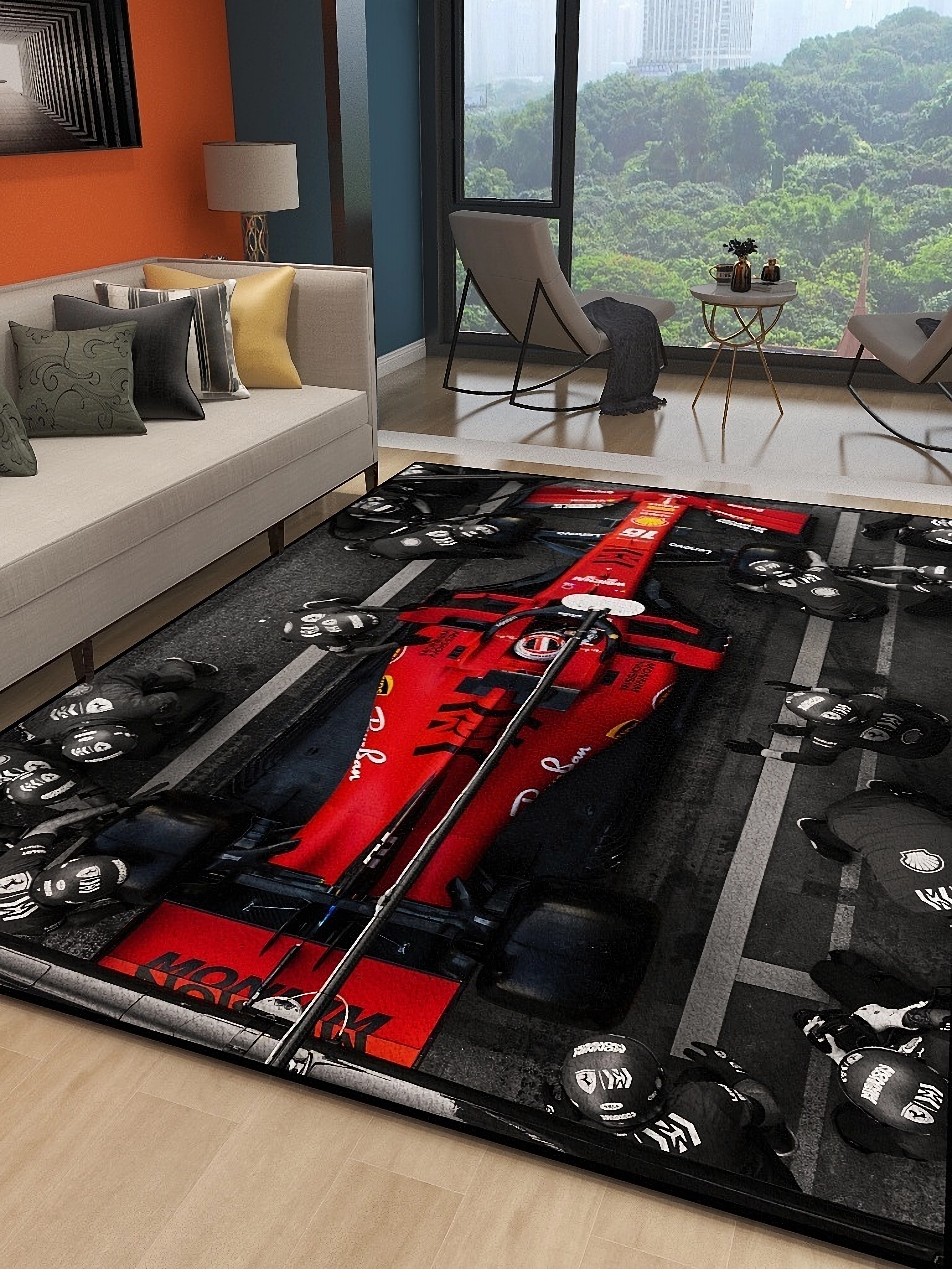 法拉利f1賽車兒童電競房轉椅潮流地墊客廳臥室地毯可手洗吸塵