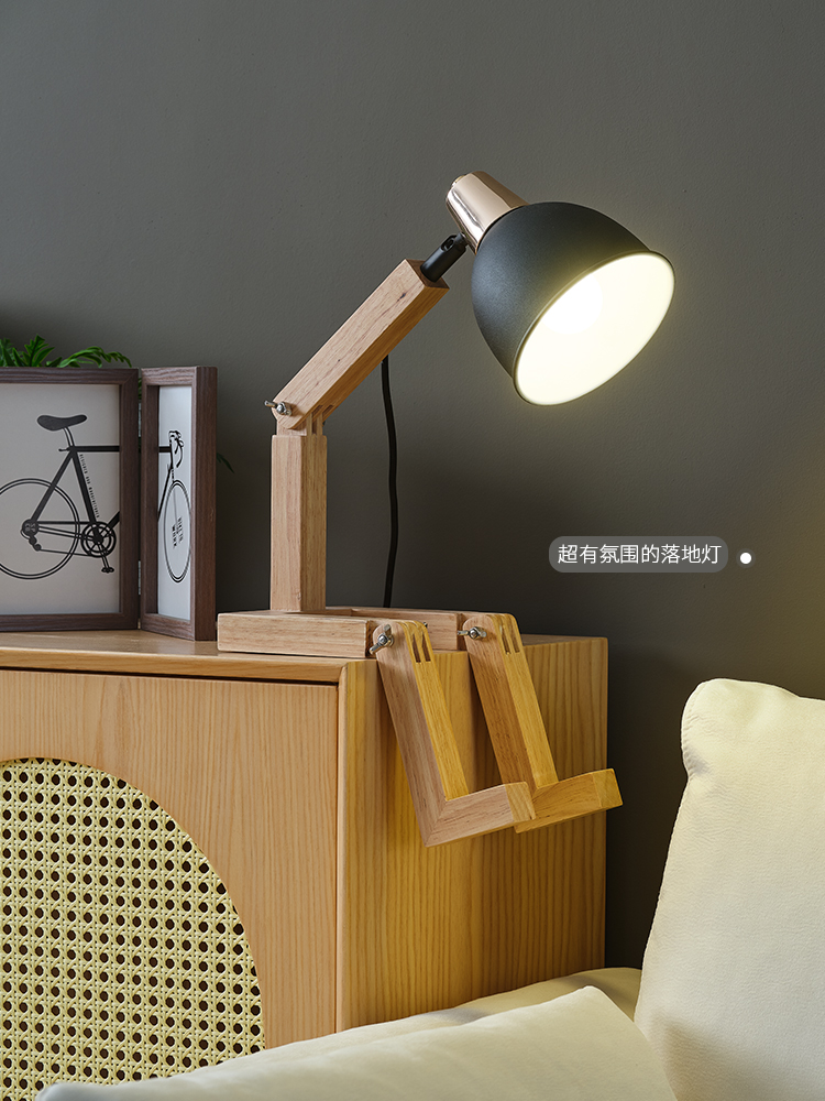 風格木製閱讀檯燈 北歐風書桌裝飾機器人床頭書房燈