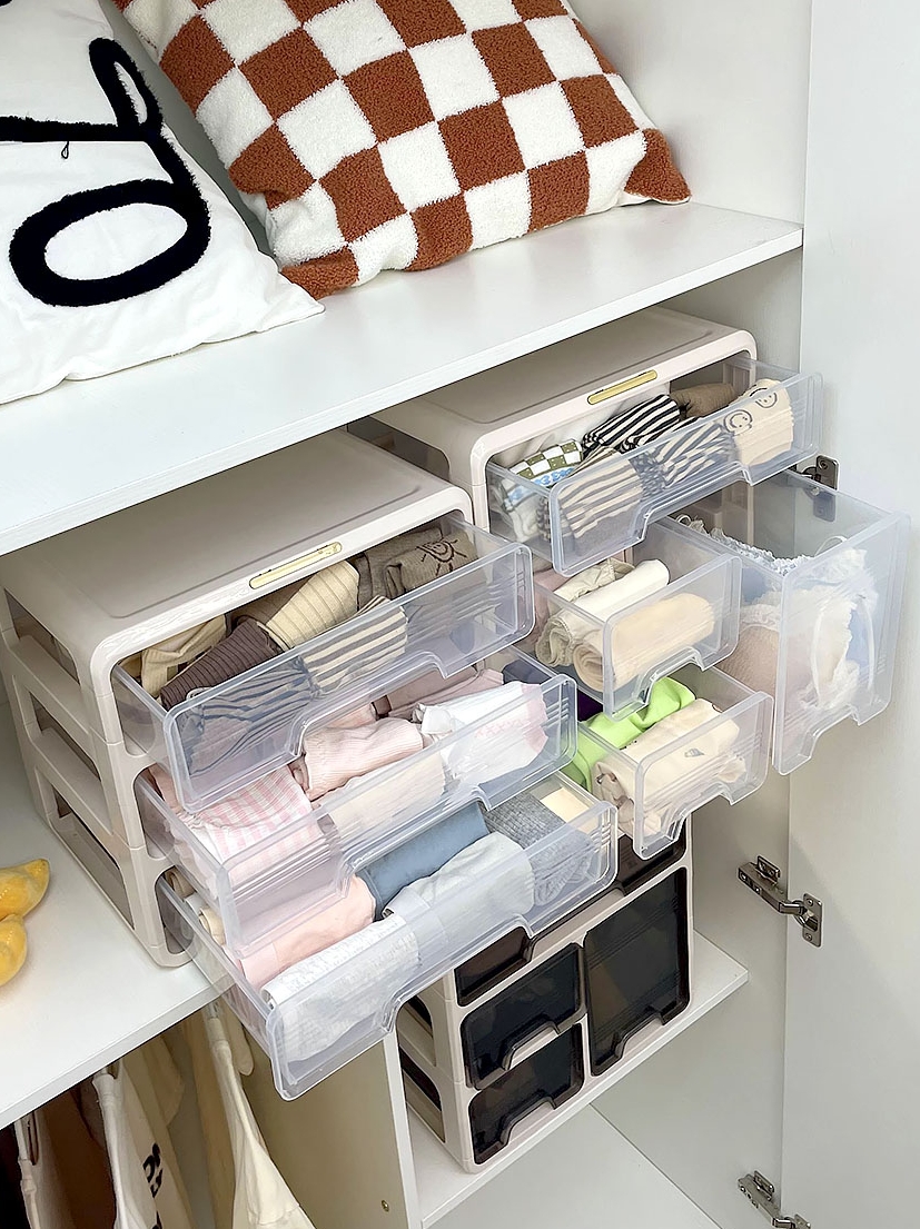 北歐風塑料內衣收納盒宿舍家用三合一抽屜式衣櫃收納箱