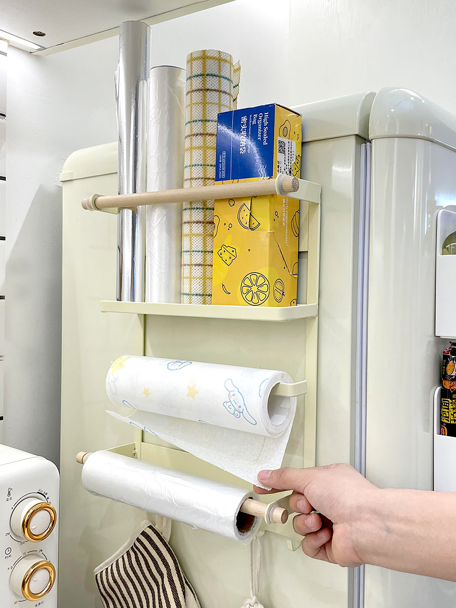 磁吸冰箱置物架免打孔側邊收納廚房用具保鮮膜紙巾調味料現代風