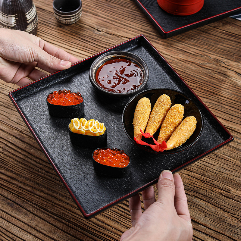 日式木質正方形餐盤適用於商用餐廳酒店客房賓館茶盤