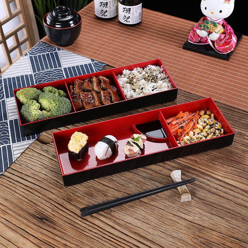 日式風格塑料便當盒 帶蓋分格商用餐盒鰻魚盒